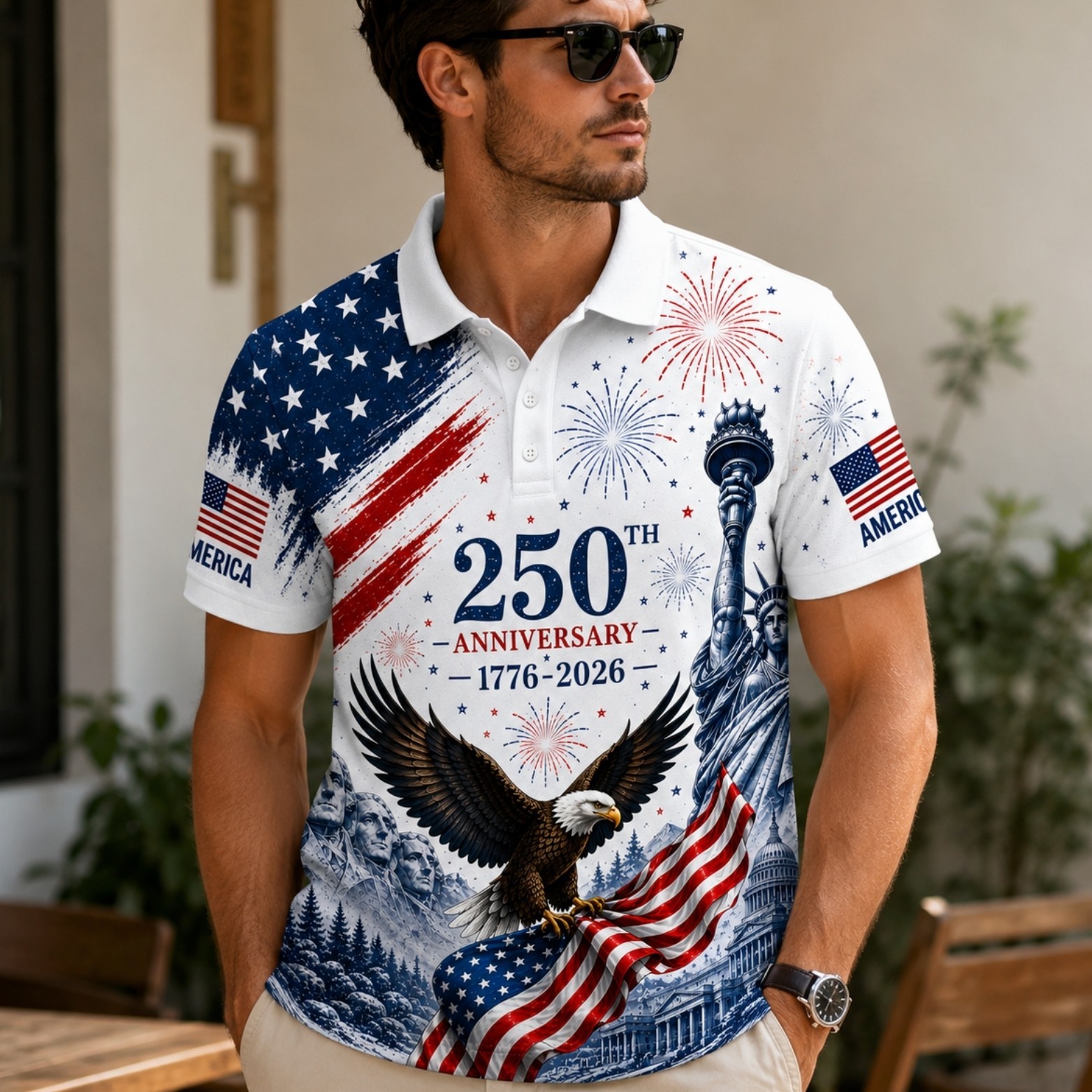 USA 250th Anniversary Golf Polo Shirt 1776-2026 American Flag Patriotic (S-5XL) gallery