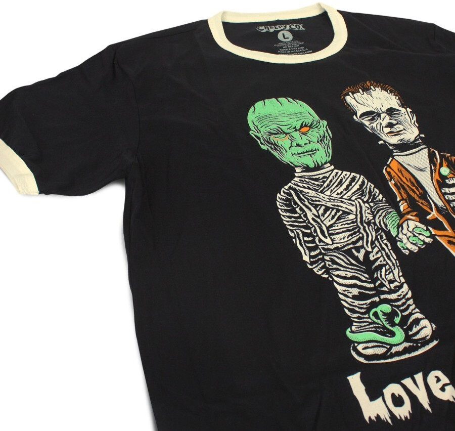 NEW Creepy Co LOVE IS LOVE Mummy & Frankenstein Ringer Tee T-Shirt XL- 2XL Sizes gallery