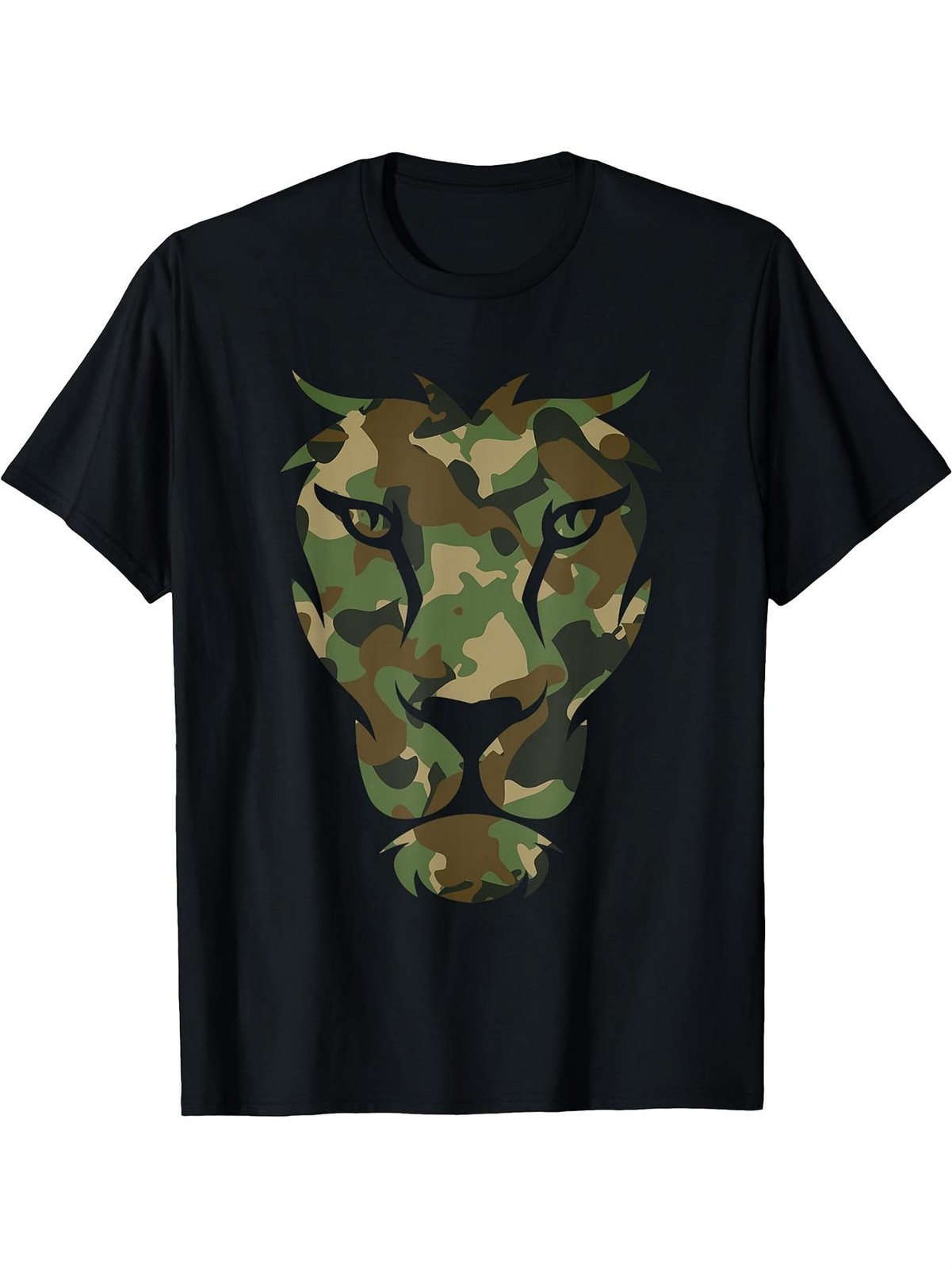 Camo Lion Head Graphic T-Shirt Military Camouflage Animal Print Tee gallery