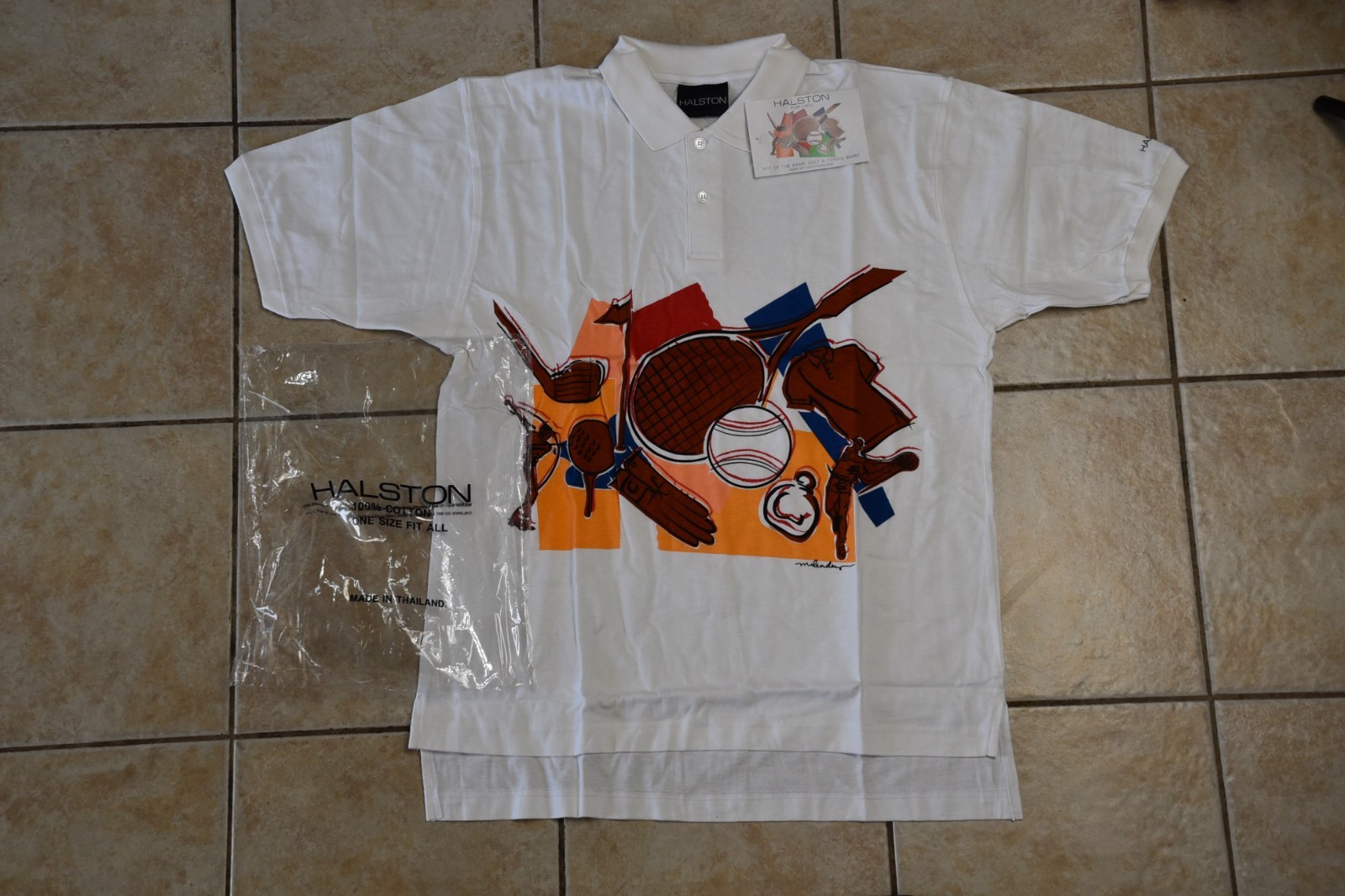 Vintage Halston for Men Art of the Game Golf & Tennis Polo Shirt NWT NEW HTF