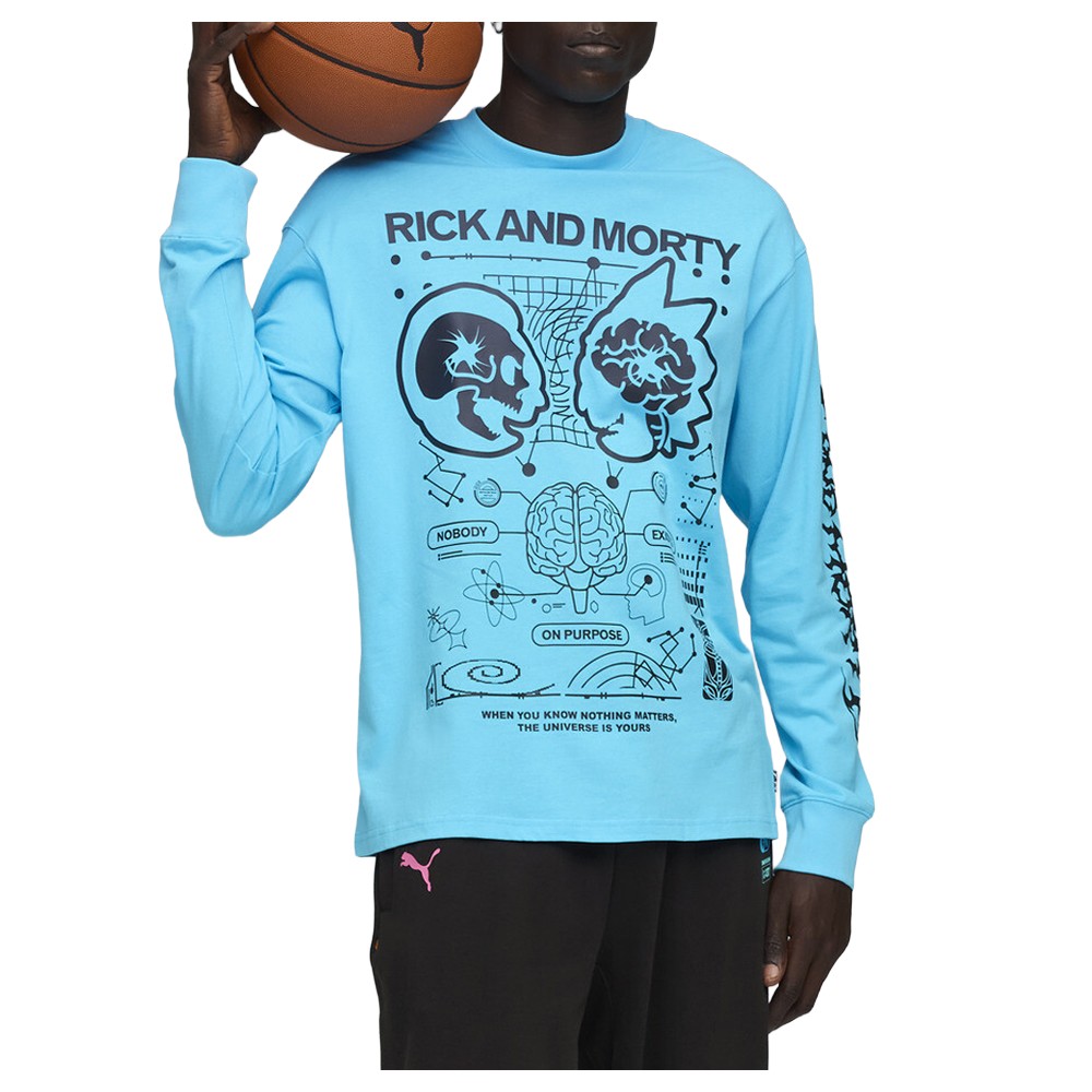 PUMA Hoops X Rick And Morty Crew Neck Long Sleeve T-Shirt Mens Blue Casual Tops gallery