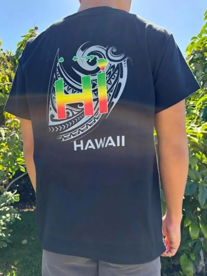 Hawaiian Rasta Tribal Design Premium Graphic Tee Men Cotton T-Shirt