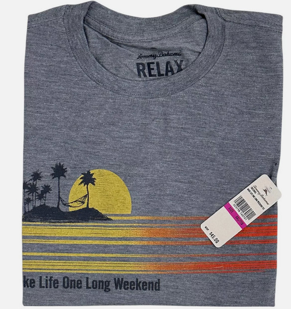 $45 TOMMY BAHAMA Heather Grey LONG WEEKEND Relaxed Fit Short Sleeve T-shirt NWT gallery