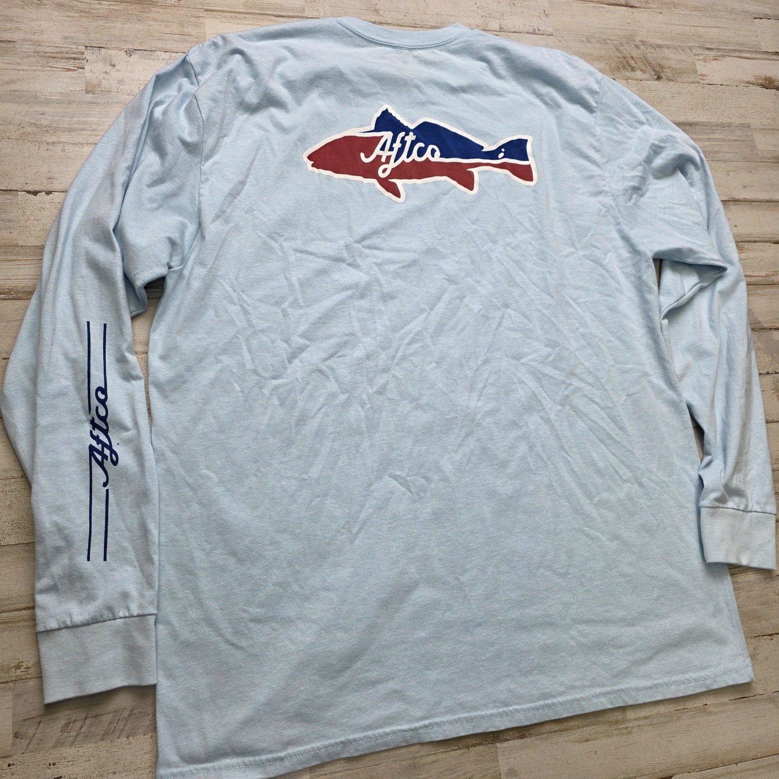 Aftco Performance Fishing Long Sleeve Men's XL Red/White/Blue Fish Logo gallery