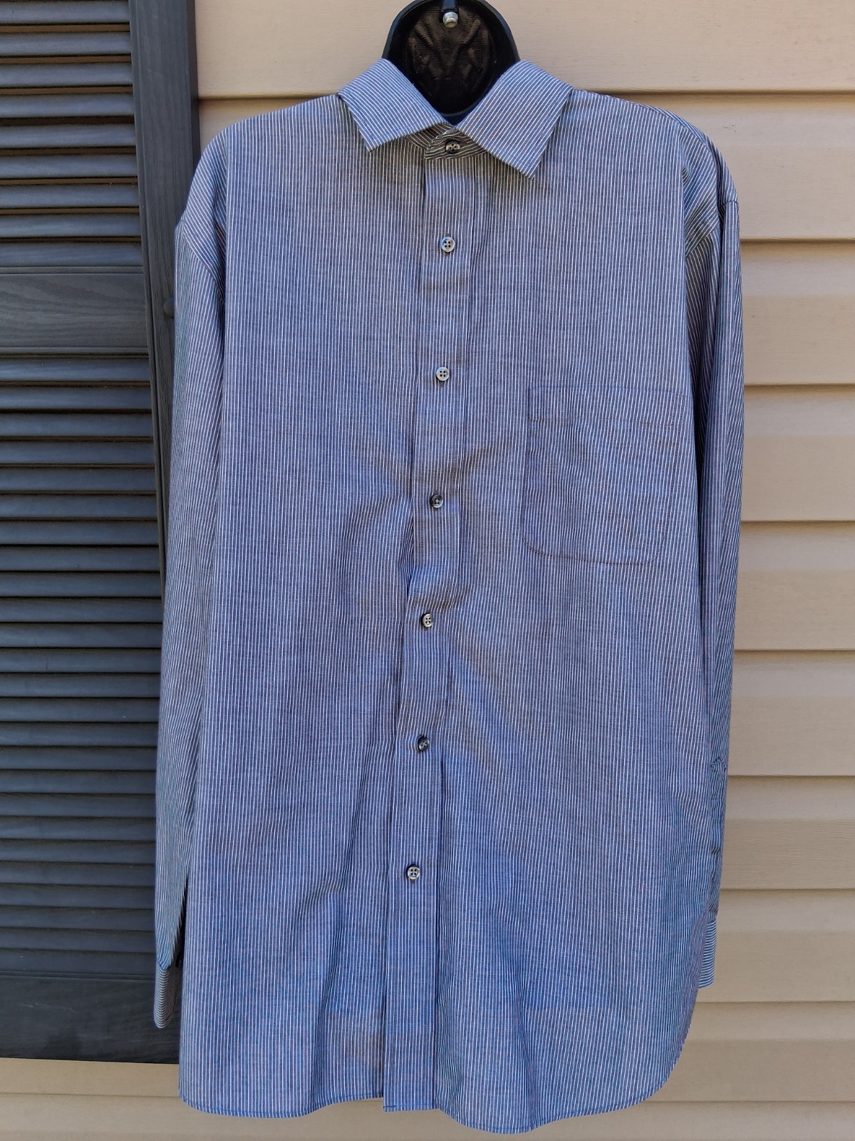 Croft & Barrow Men’s Gray Striped Broadcloth Button-Up Shirt Long Sleeve 17.5 36 gallery