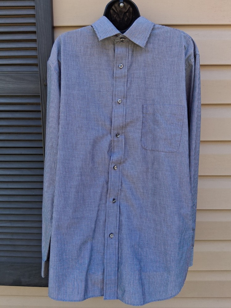 Croft & Barrow Men’s Gray Striped Broadcloth Button-Up Shirt Long Sleeve 17.5 36