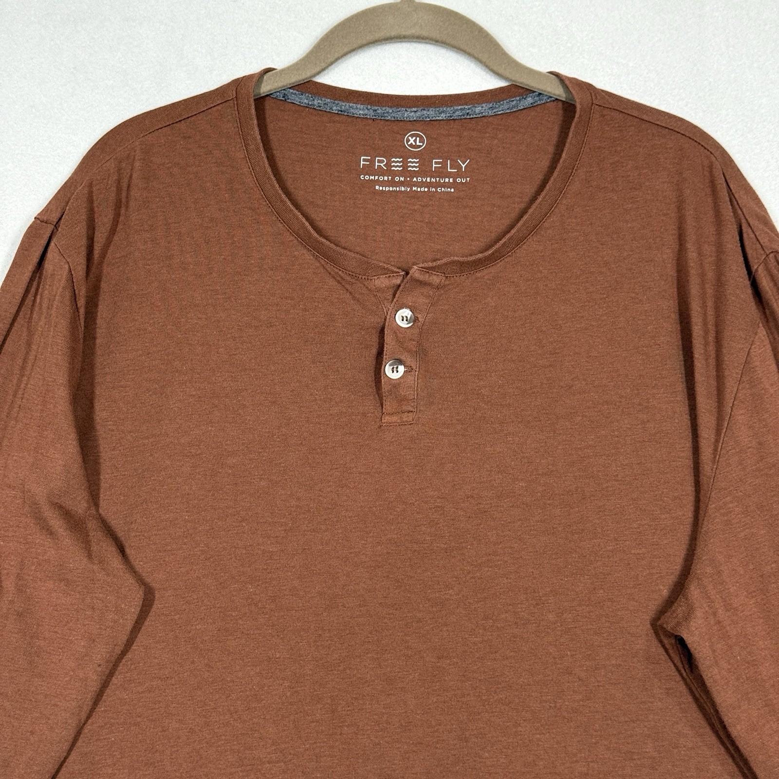 Free Fly Shirt Mens XL Henley Bamboo Blend Long Sleeve Rust Brown Minimalist gallery