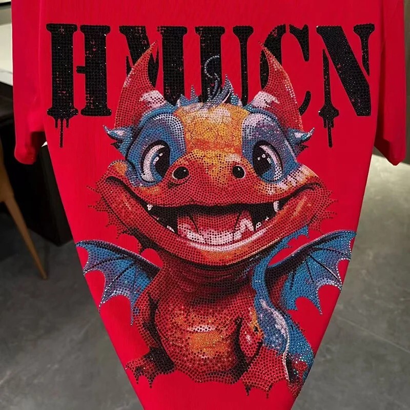 New Men Luxury Diamond Dragon Rhinestones Fashion T-Shirt High Quality 4 Colors gallery