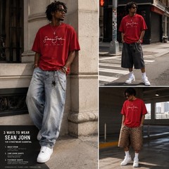 Sean John Vintage Y2K Streetwear Graphic Logo T-Shirt Red Mens XL