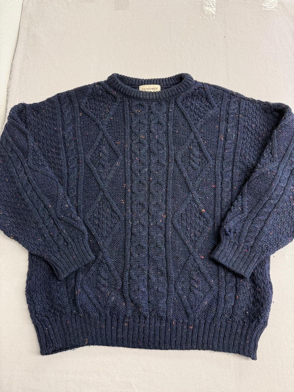 Mens Kilkenny Irish Wool Sweater – Navy Chunky Red Blend XL