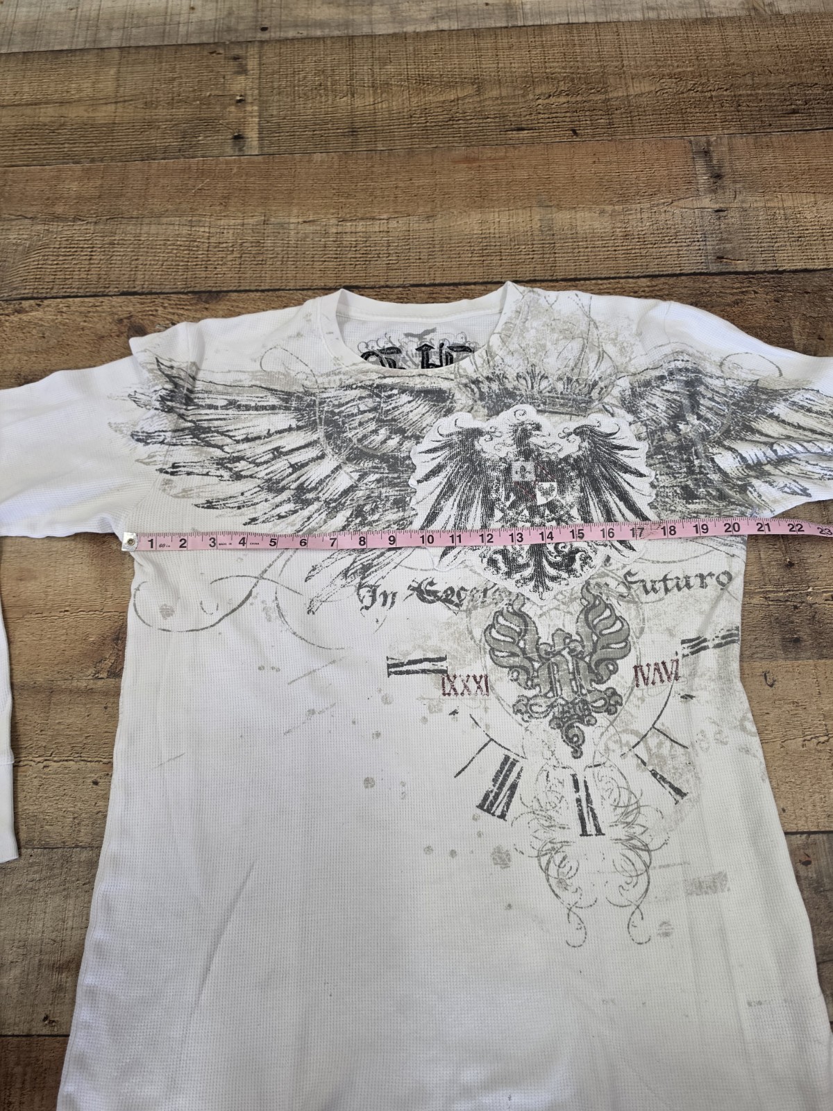 Vtg Y2k White Thermal Longsleeve Sz L Minor Flaws Embroidered Double Sided gallery