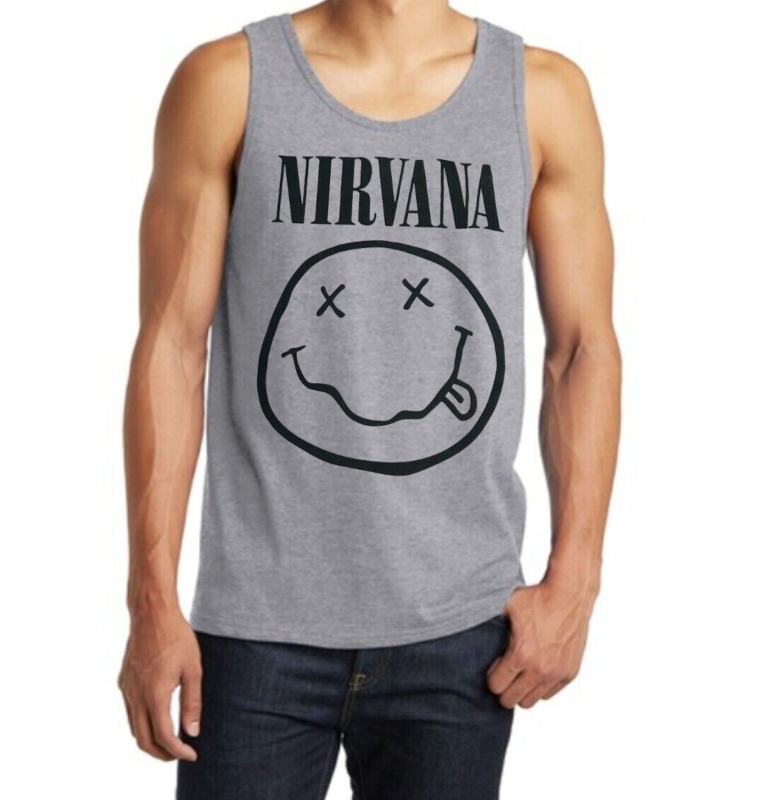 Nirvana Smile Rock Band Black Tank Top Men's Sizes gallery