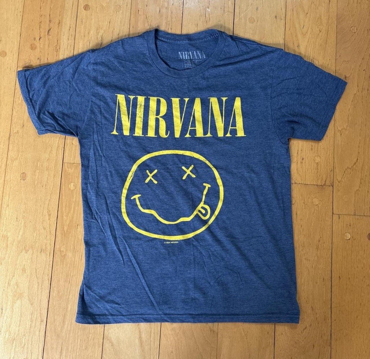 Nirvana Smiley Face Band T-Shirt Blue Graphic Tee Size Small 2020 Grunge Rock gallery