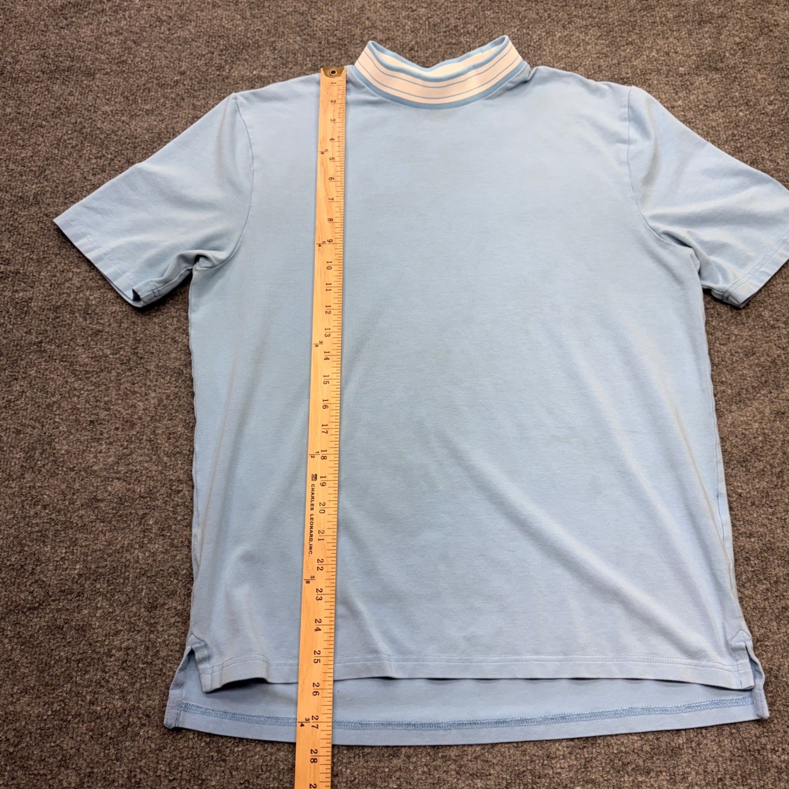 johnnie-O Mens Light Blue Short Sleeve Mock Neck Striped Collar Shirt Size M gallery