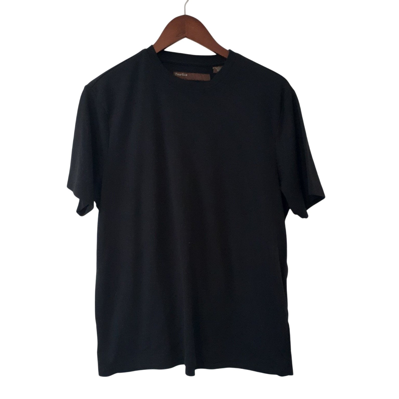 Perry Ellis T-Shirt Men’s Black Large Polyester Rayon Crew Neck