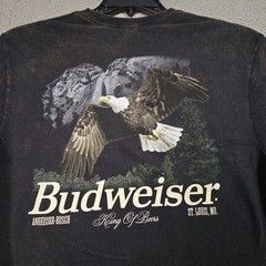 Budweiser Beer Shirt Mens Medium Black Distressed Eagle Brew Dive Bar Retro NWT