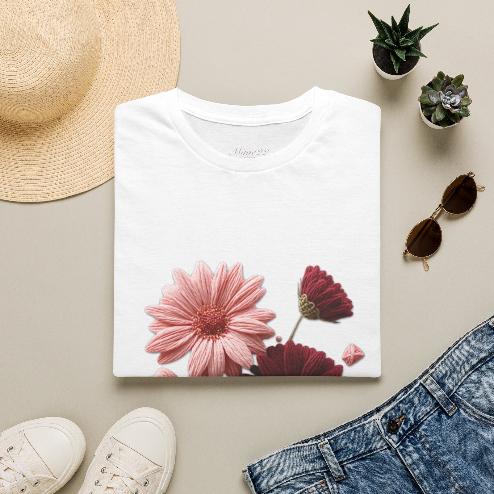 Pink and Burgundy Daisy Floral T-Shirt | Botanical Flower Tee gallery