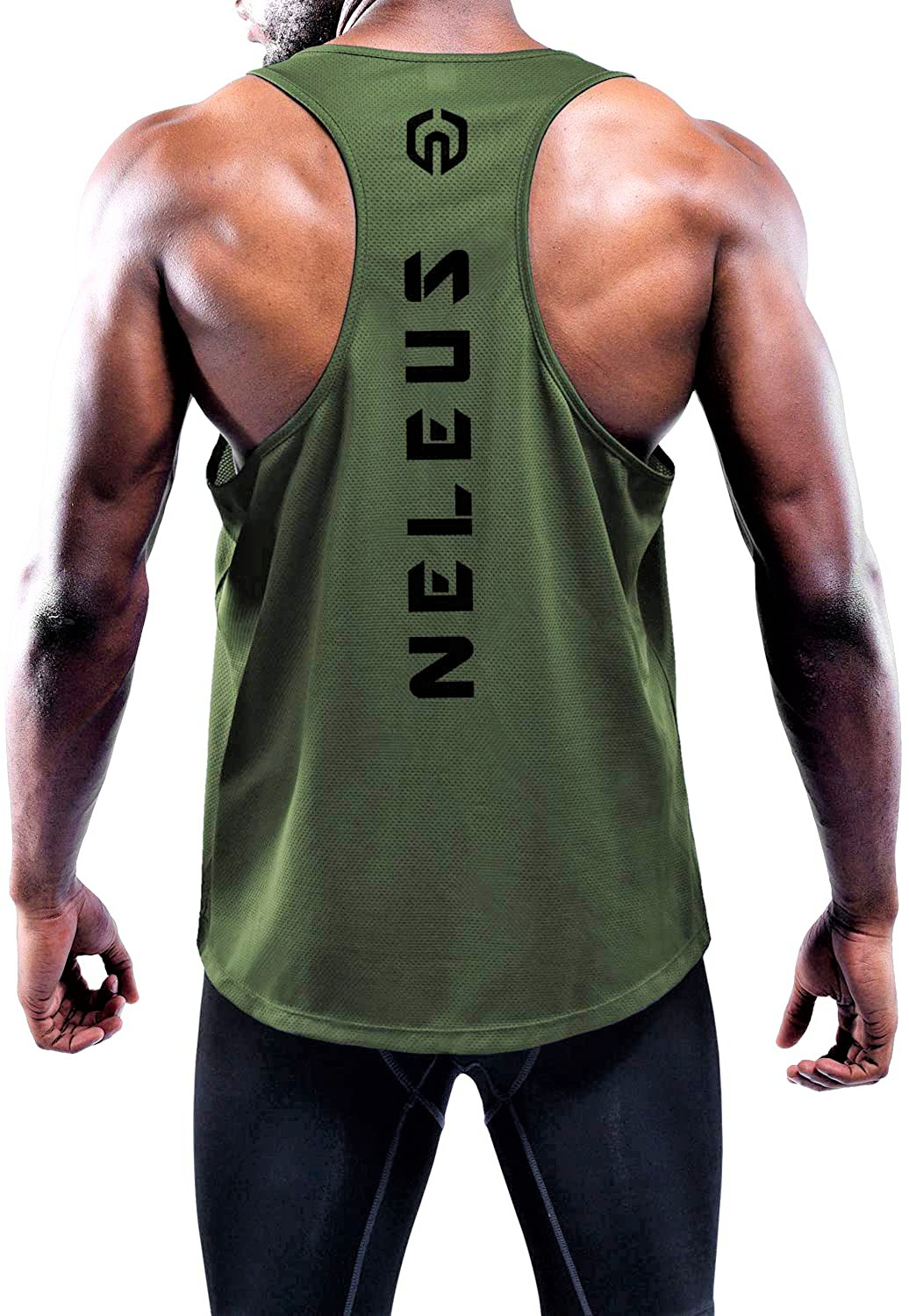 NELEUS ‘Dry Fit Logo Muscle’ Mesh Tank Top Mens S Gym Workout Exercise Olive NEW
