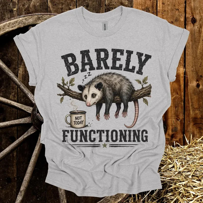 Barely Functioning Possum T-Shirt | Funny Sleepy Opossum Coffee Tee gallery
