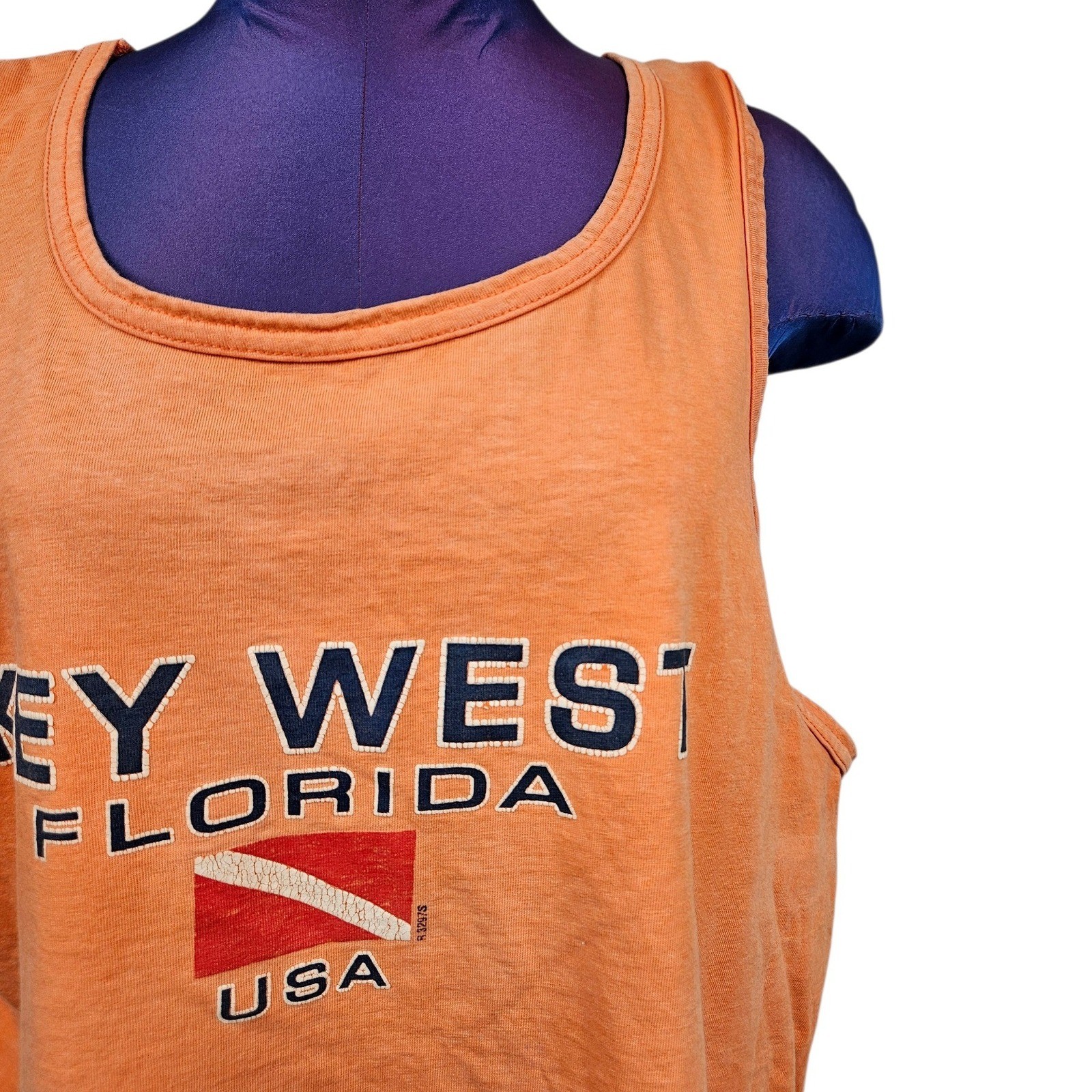 Vintage Orange Key West Florida USA Dive Flag Graphic Muscle Tank Top Mens Large gallery