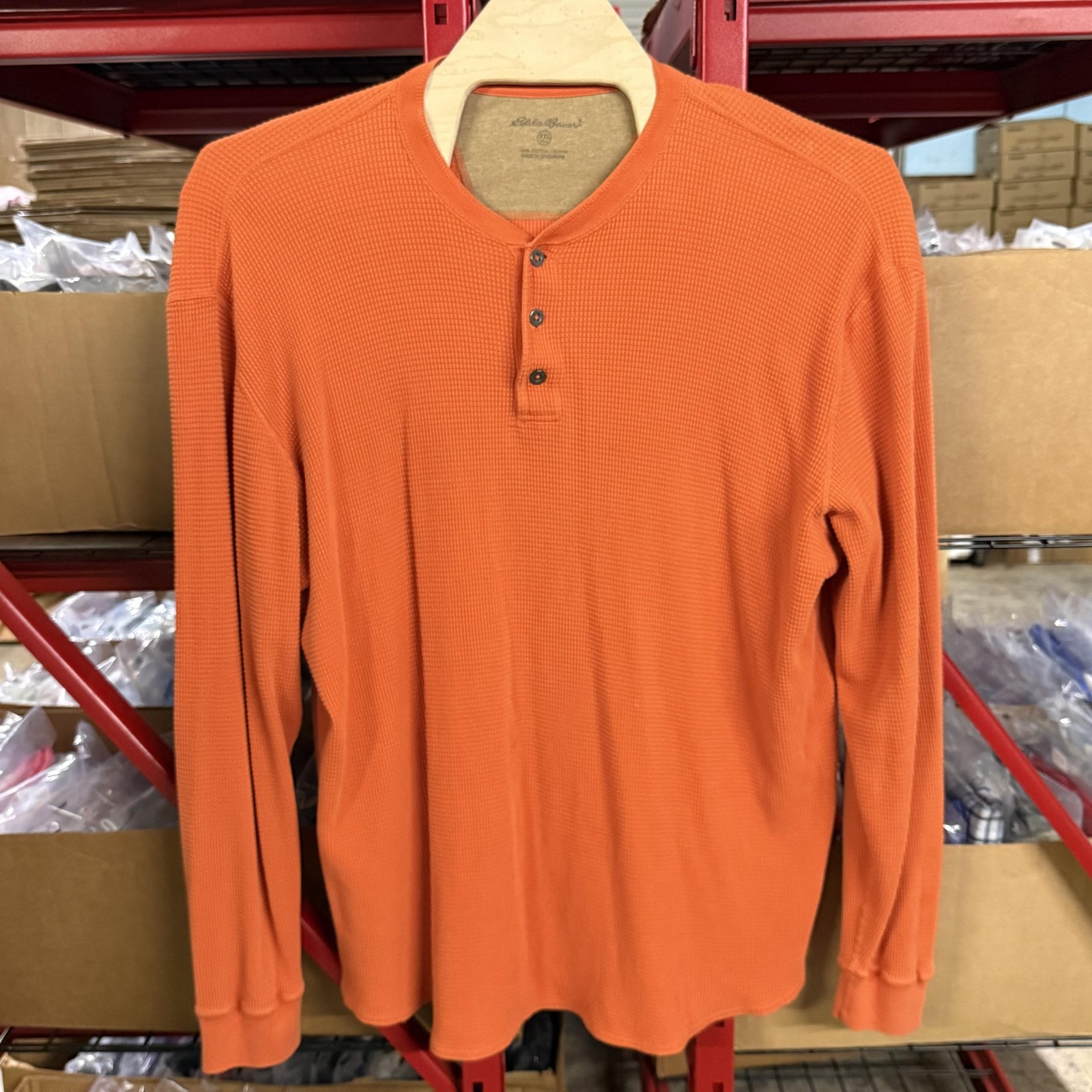 Eddie Bauer Shirt Mens 2XL Orange Thermal Waffle Knit Henley Long Sleeve Casual gallery