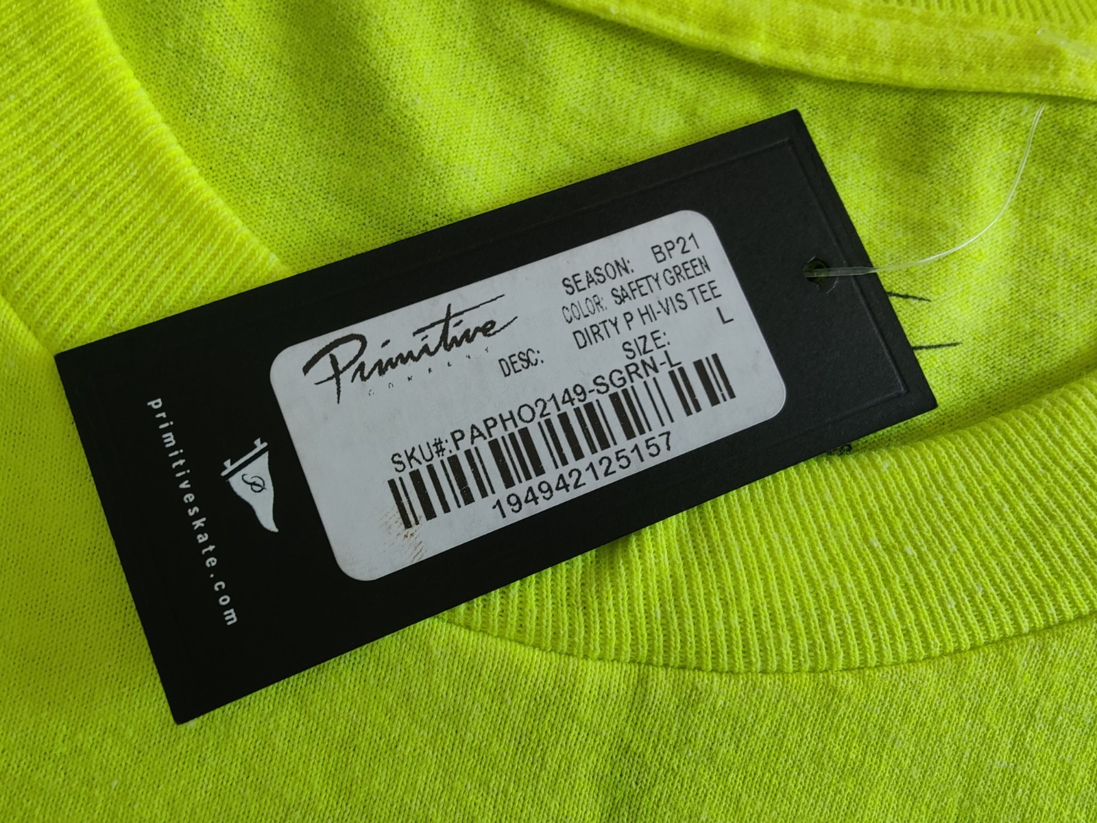 NWT Men's Primitive Skateboarding Dirty P Hi-Vis Green Long Sleeve Shirt Size L gallery