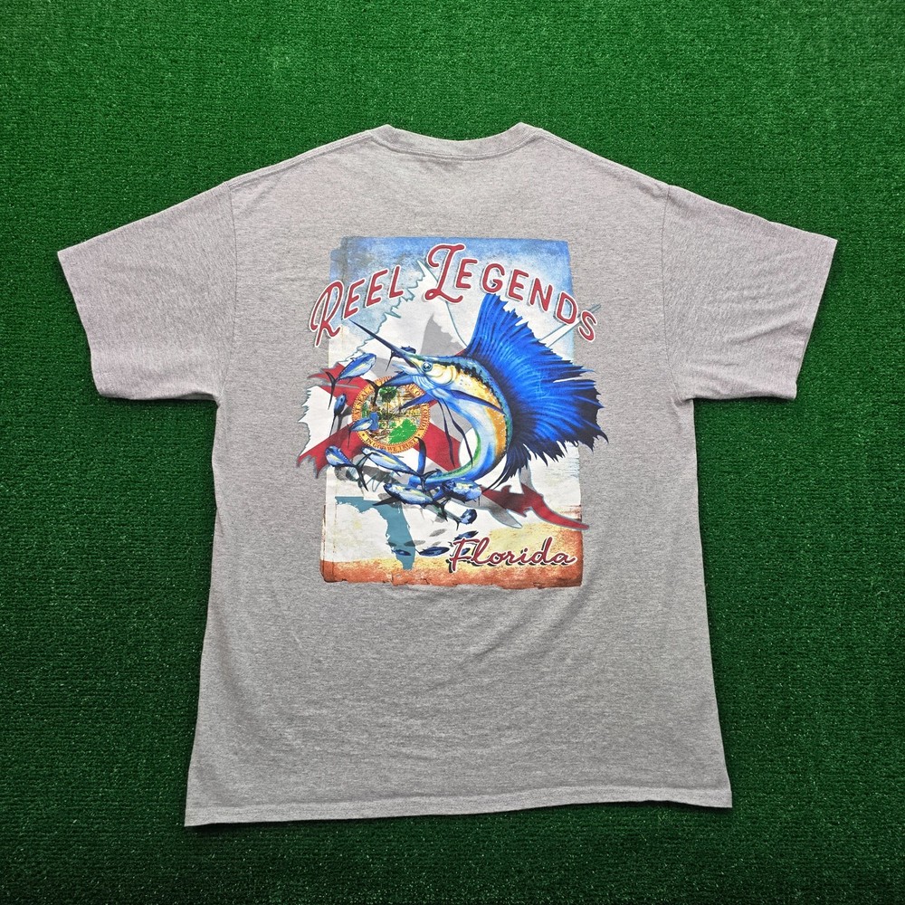 Reel Legends Tshirt Mens Large Gray Outfitters Fishing Florida Outdoors Casual
