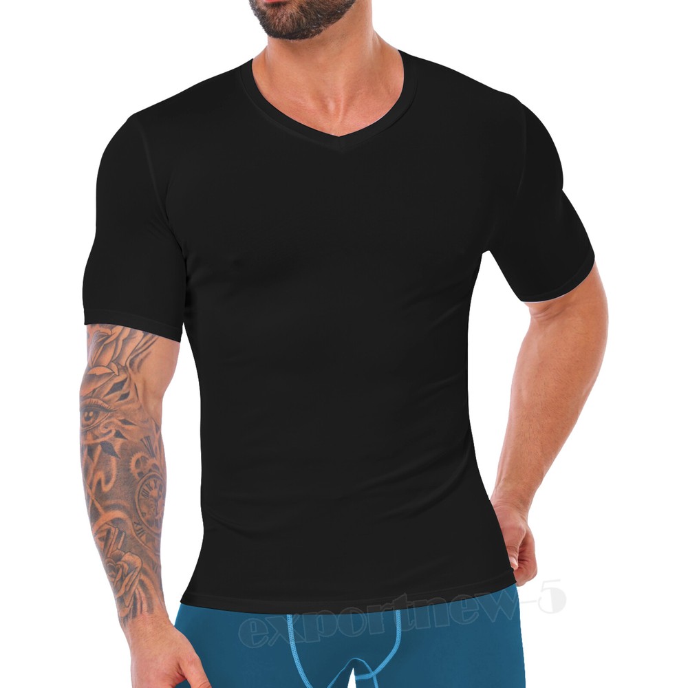 Men’s V-neck T-shirts Compression Quick Dry Bodybuilding Muscle Short Sleeve Tee