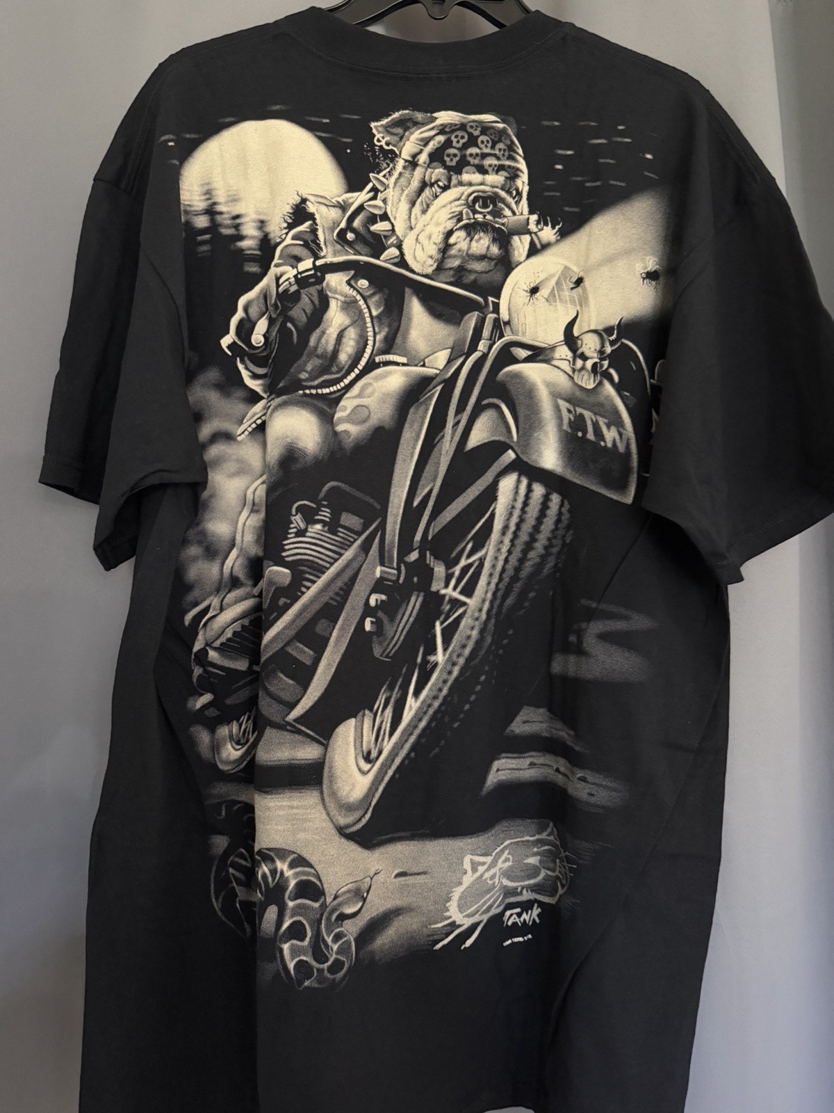 Vintage Liquid blue Black Graphic T-Shirt Bulldog Biker Motorcycle Print gallery