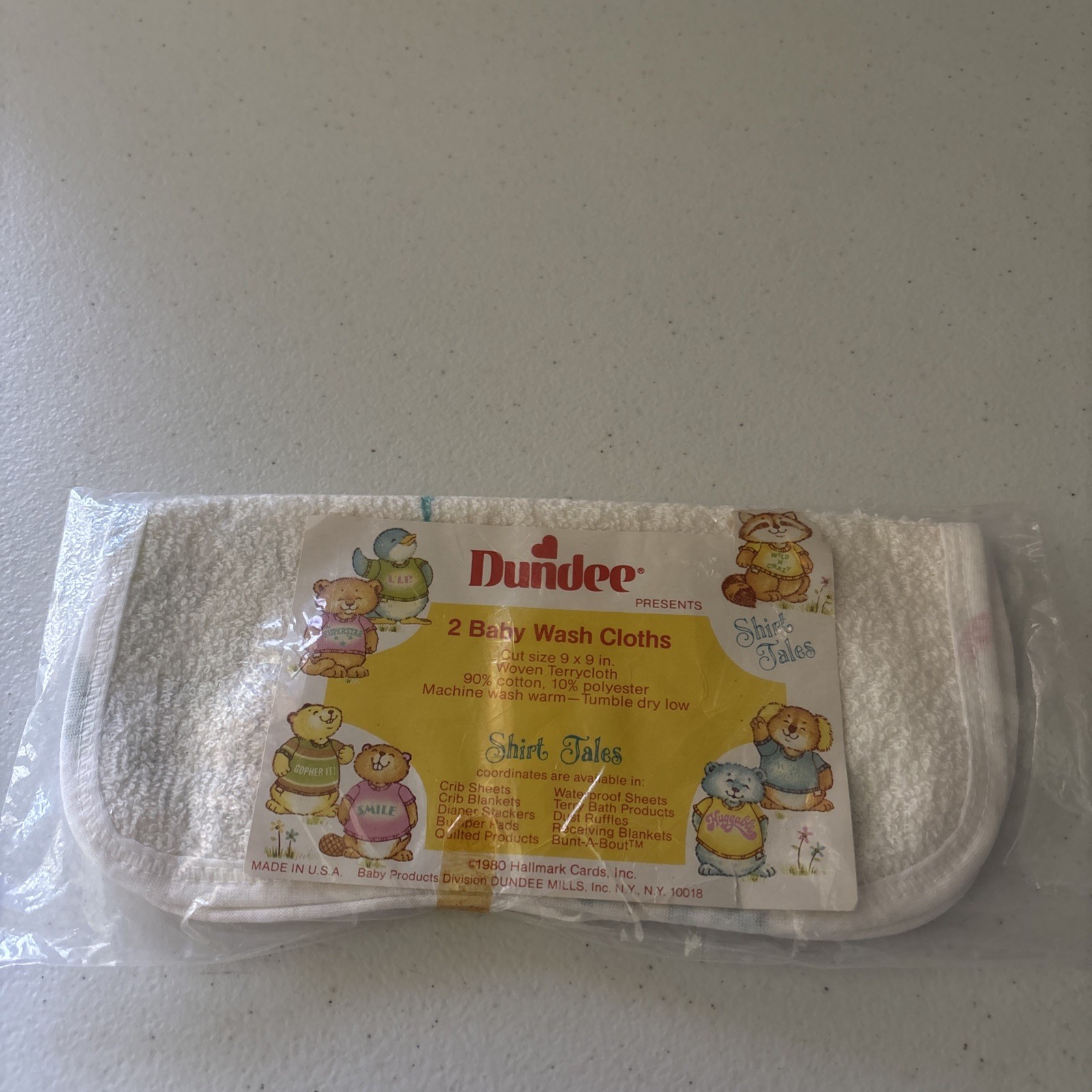 Vintage NEW IN PACKAGE Shirt Tales 2 Baby Wash Cloths 9” X 9” Made In USA