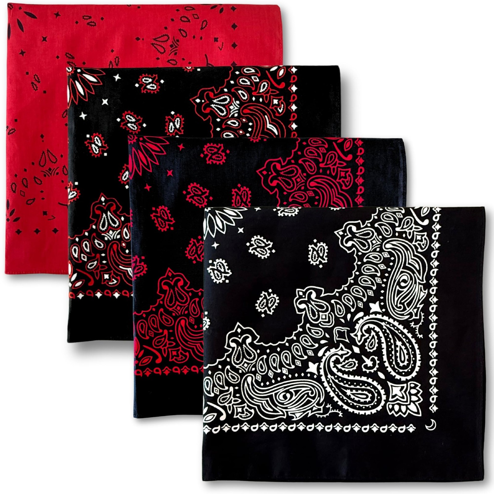 The Blacks Pack of 4 Bandanas – Premium Soft Cotton Designer Bandanas with Pa…