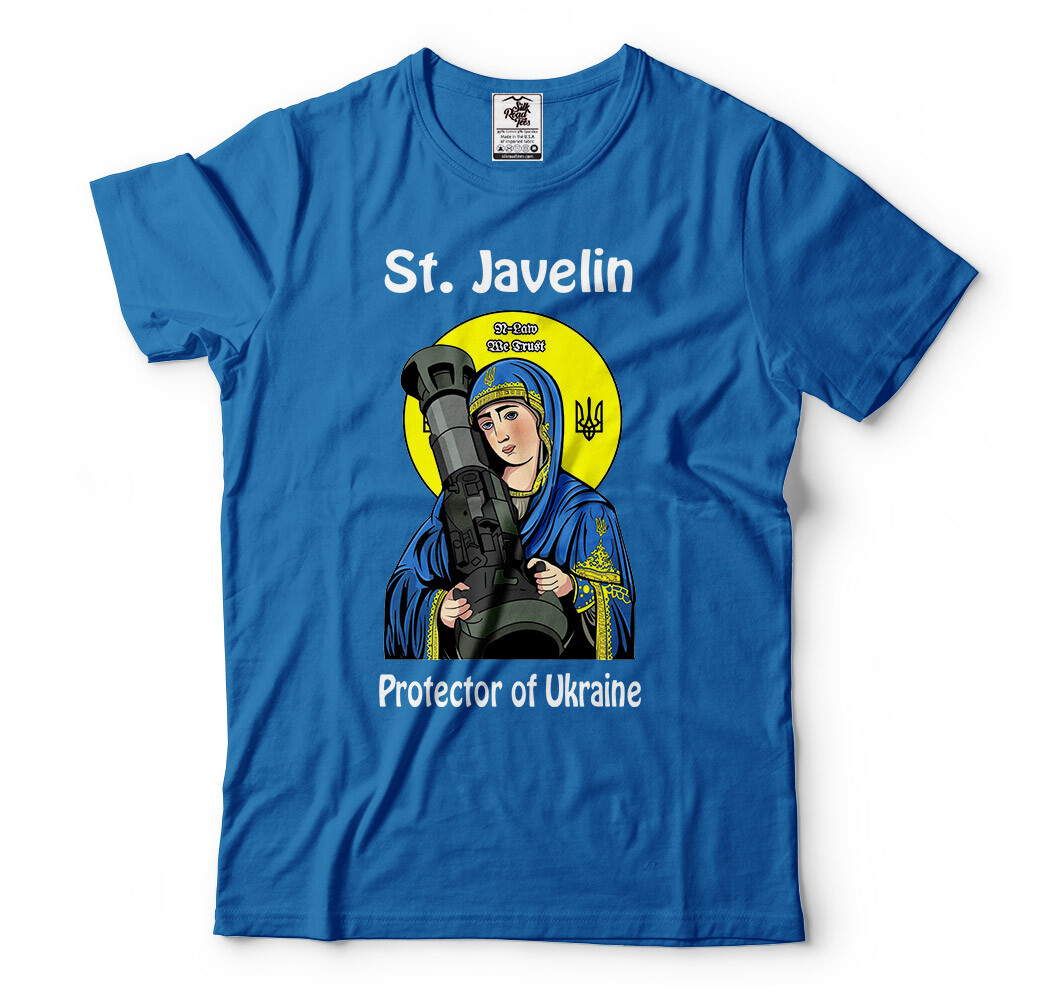 St. Javelin Protector of Ukraine T-shirt Mens Shirt Ukrainian Flag Tee Shirt gallery
