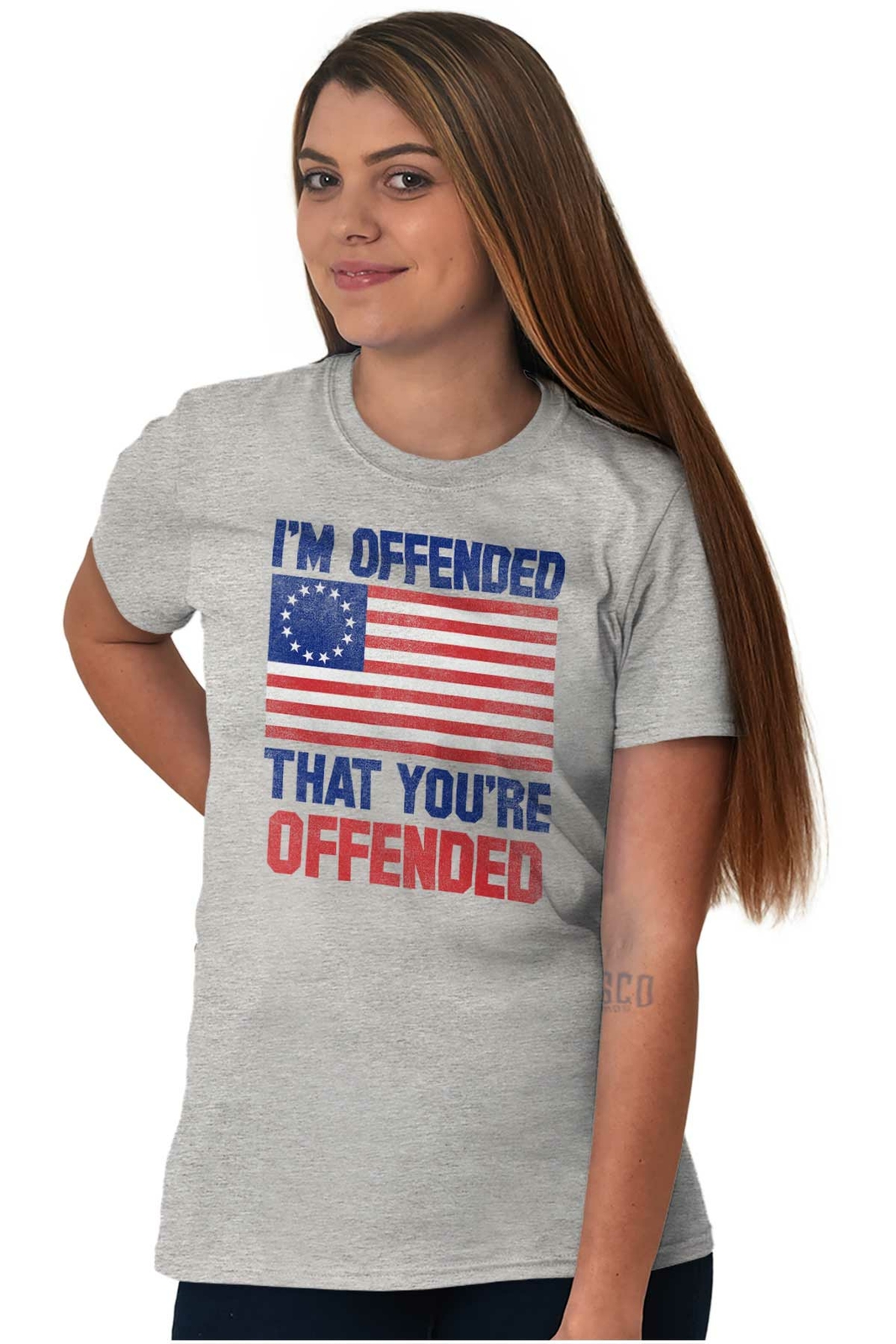 Offended Youre Offended Betsy Ross USA Flag Womens or Mens Crewneck T Shirt Tee gallery