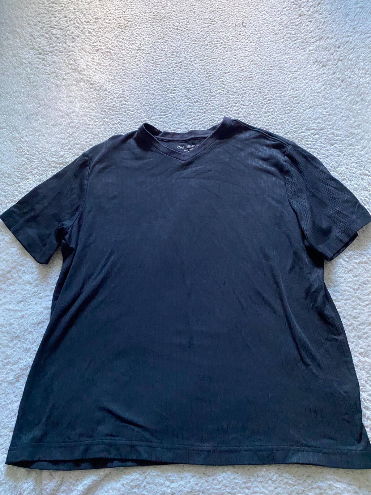 Croft & Barrow Men Short Sleeve Easy Care V-Neck Blouse Black Size L