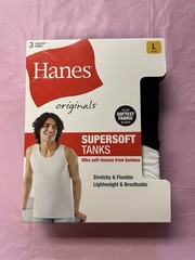 L (42-44) Hanes Tagless Super Soft Tanks 3pk Gray White Black Viscose Bamboo NEW
