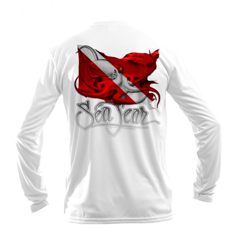 Sea Fear Men's 50+ UPF Long Sleeve Rash Guard Scuba Snorkeling Octopus Dive Flag gallery