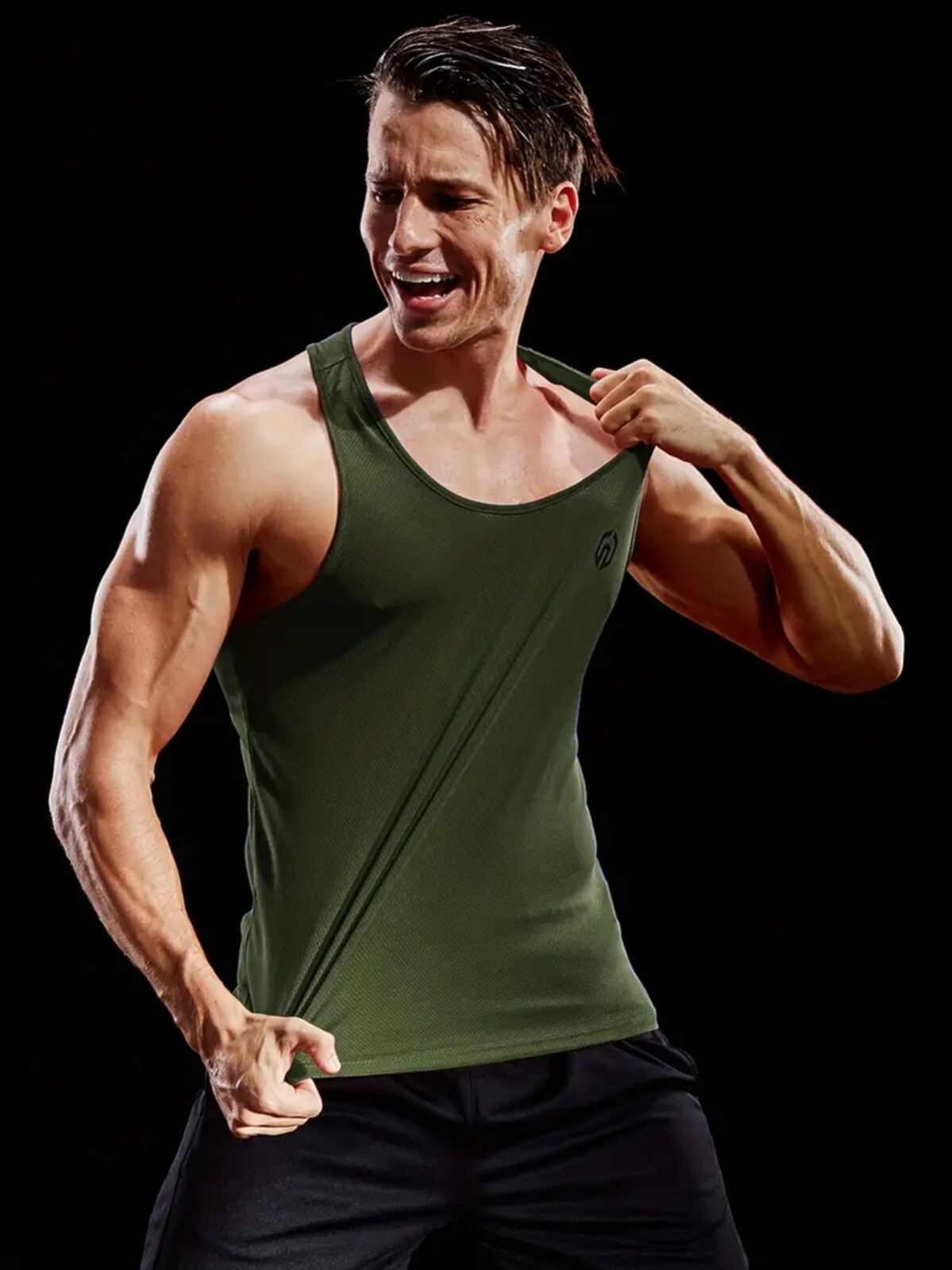 NELEUS 'Dry Fit Logo Muscle' Mesh Tank Top Mens L Gym Workout Exercise Olive NEW gallery