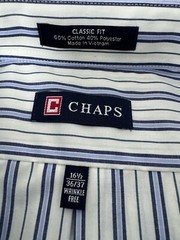 Chaps Men’s Long Sleeve White Blue Striped Button Up Dress Shirt Size 16 1/2