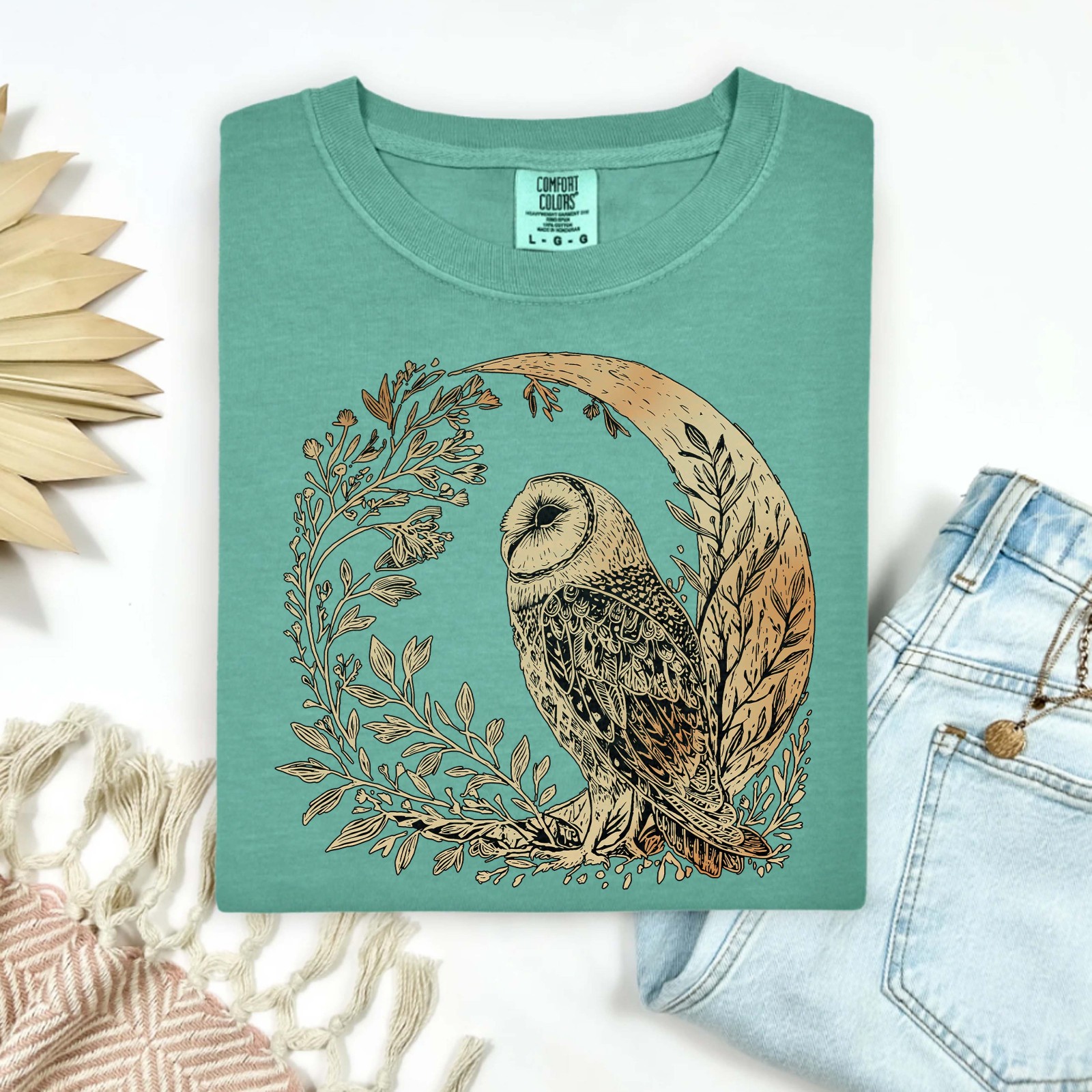 Celestial Cottagecore Barn Owl Moon Bird Wildlife Comfort Tee gallery