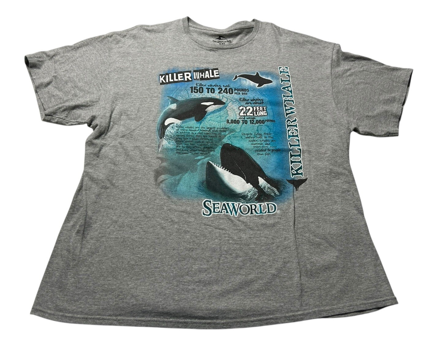 Sea World Killer Orca Whale Statistics Grey T-shirt Adult Unisex XXL 2XL gallery