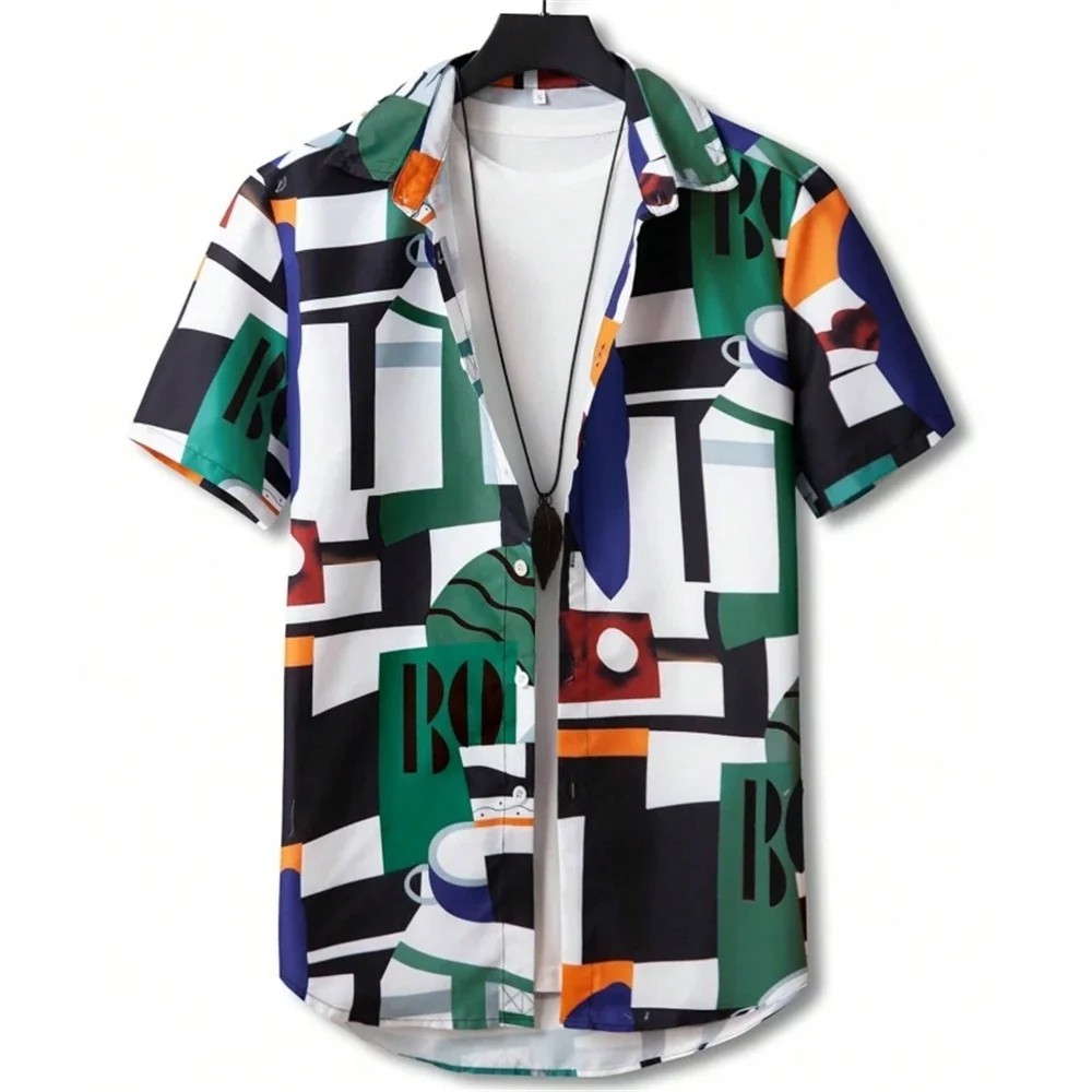 Mens Button Down Shirts Geometry Shape Printed Hawaiian Tops Novelty Ugly Gift
