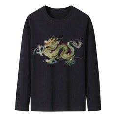 Fashion Dragon Rhinestones Diamond Long Sleeve Luxury Men Trend Cotton T-Shirt