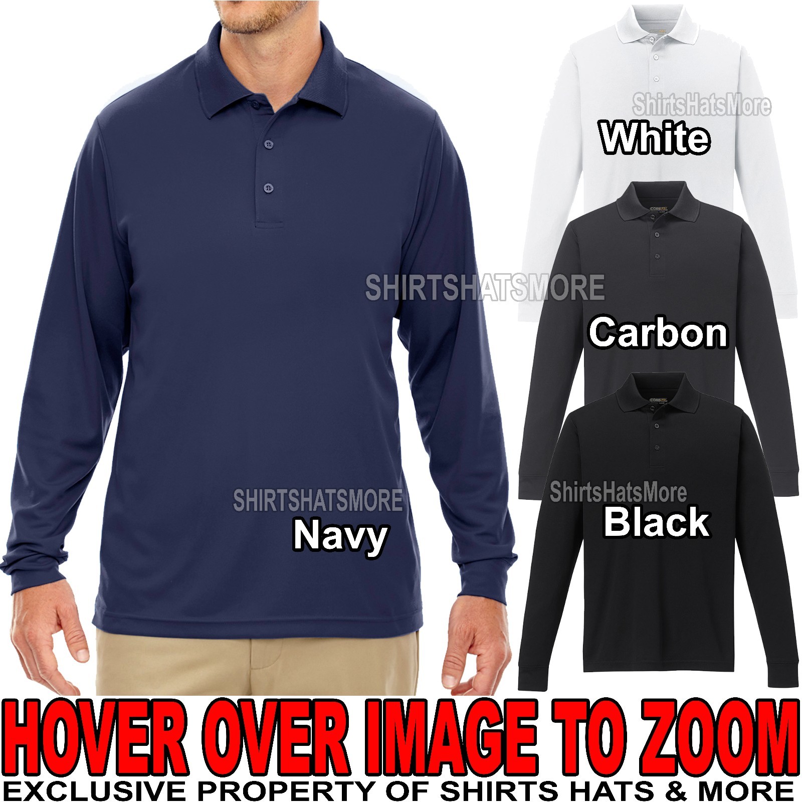 Men's BIG & TALL LONG SLEEVE Polo Shirt Moisture Wicking XLT 2XLT 3XLT 4XLT 5XLT gallery