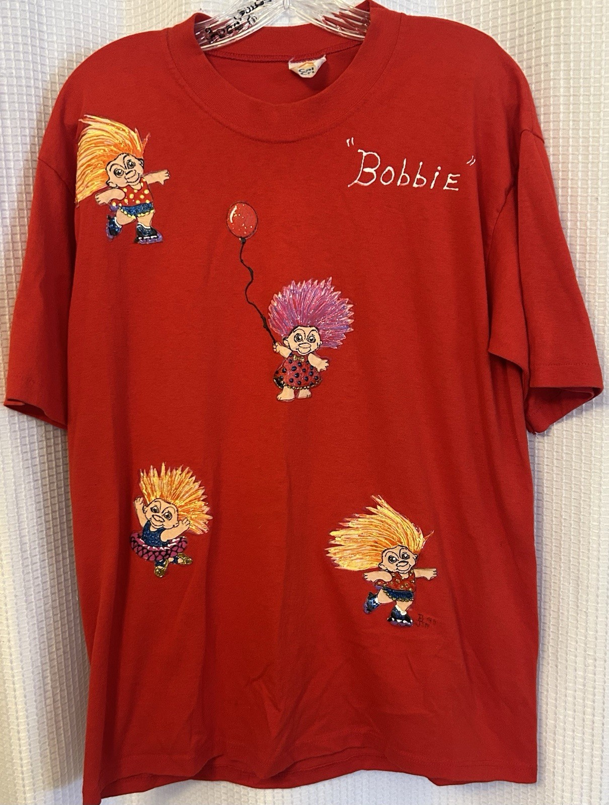 VTG 90s Hand painted Treasure Trolls Red T-shirt Size Large gallery