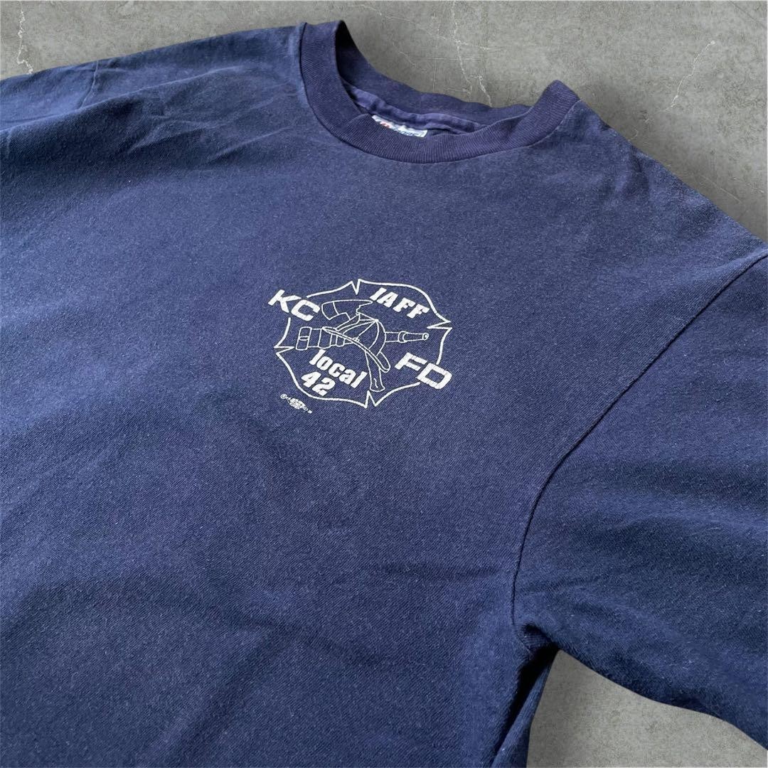 Vintage 80s Hanes Beefy-T IAFF Firefighters Navy Made USA gallery