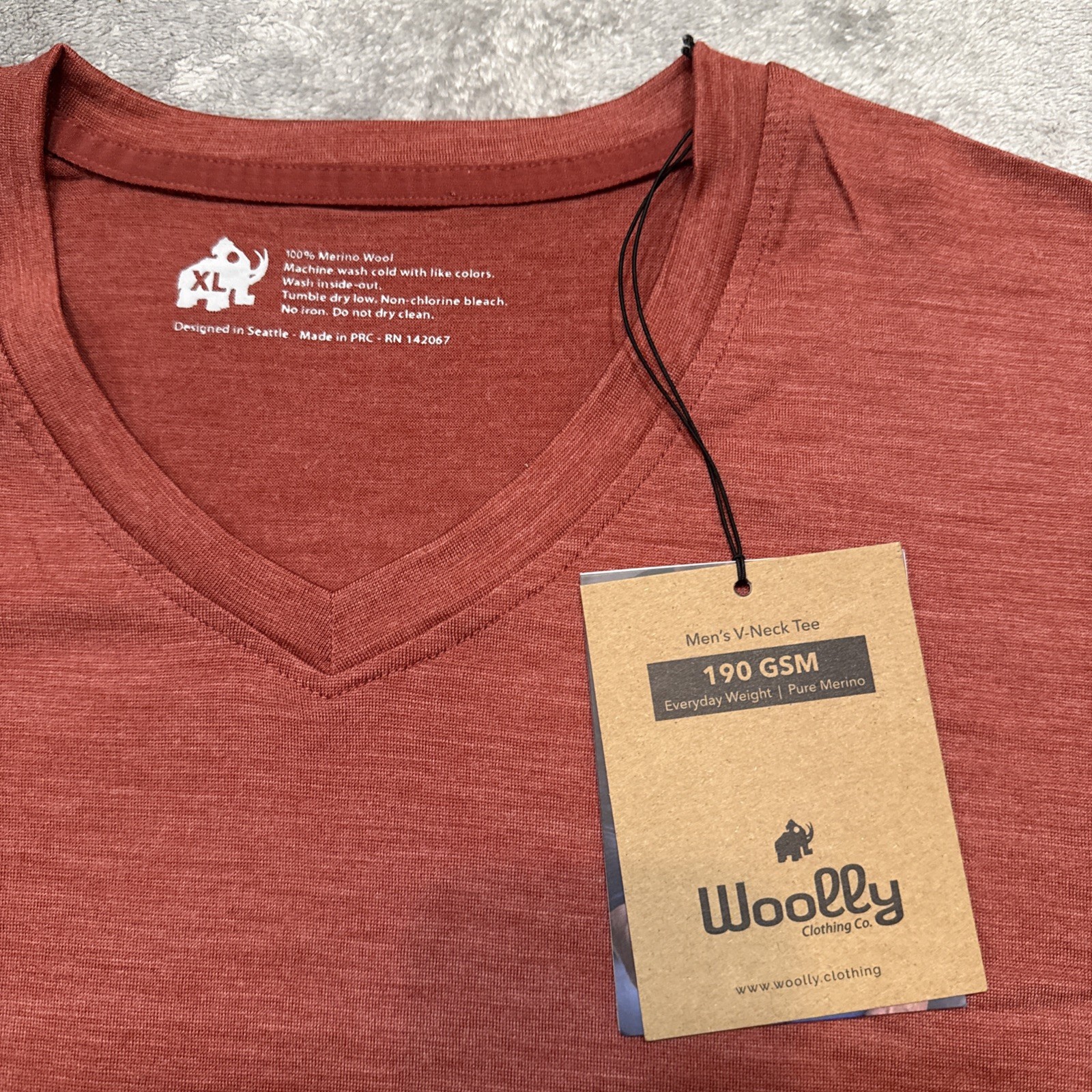 NWT Woolly Shirt Mens XL Red Merino Wool Short Sleeve V-Neck Tee Base Layer gallery