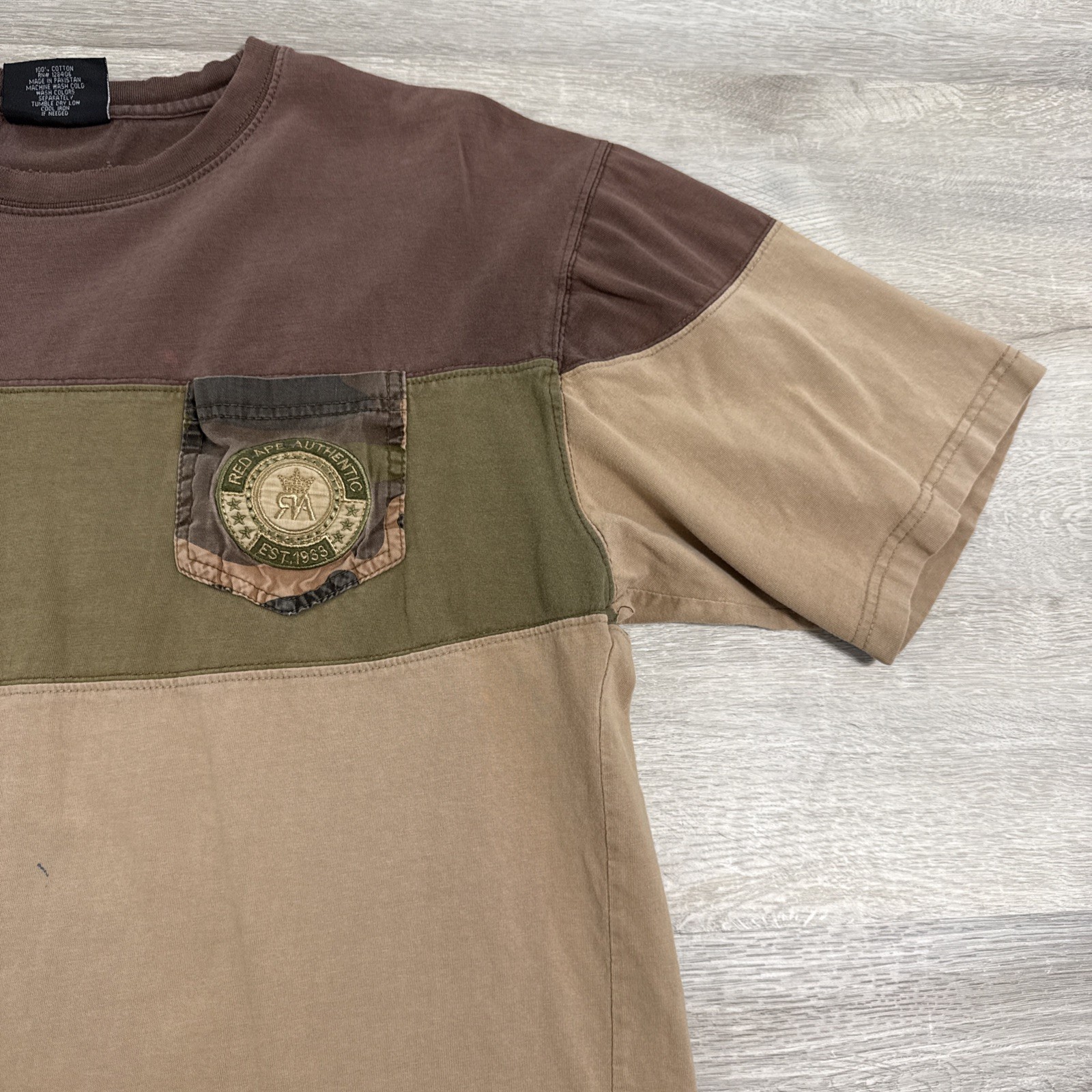 Red Ape Shirt Men’s 2XL Brown Colorblock Distressed Pocket Tee Cotton gallery