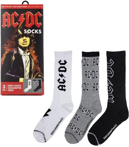 AC/DC – Perri’s – AC/DC – Crew Socks (Assorted Styles 3 Pack Gift Box) [New ] So