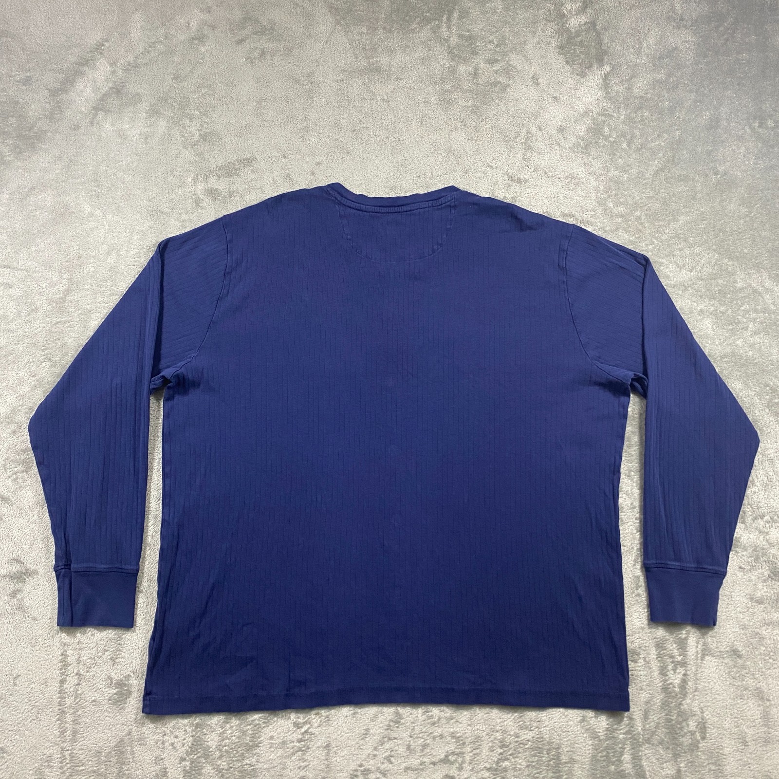 Lands' End Henley Shirt Men's XL Navy Blue Long Sleeve Vertical Rib Knit Cotton gallery
