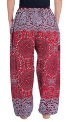‘s Boho Drawstring Smocked Waist Rayon Harem Yoga Pants (S, Burgundy)